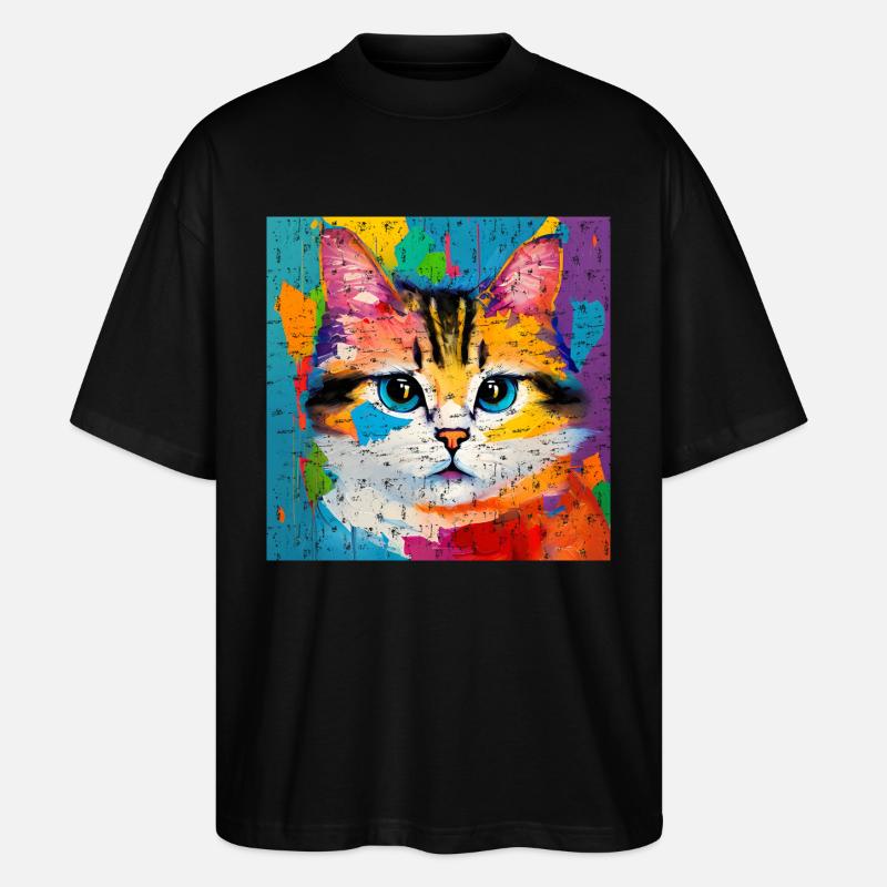 Katze Hauskatze Ölgemälde - Stanley/Stella Oversized Unisex Bio T-Shirt Blaster 2.0 - Schwarz