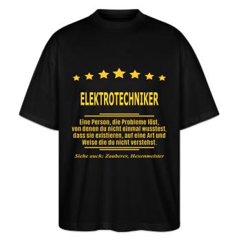 ELEKTROTECHNIKER - Stanley/Stella Oversized Unisex Bio T-Shirt Blaster 2.0 - Schwarz - Vorne - Alina (178cm) & Michal (187cm)