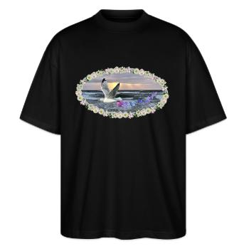 Mer fleurs art mouette coucher de soleil kitsch - T-shirt bio Blaster 2.0 coupe oversize Stanley/Stella Unisexe - noir - Devant - Alina (178cm) & Michal (187cm)