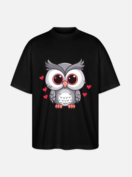 Verliebte Eule mit Herzchen - Stanley/Stella Oversized Unisex Bio T-Shirt Blaster 2.0 - Schwarz