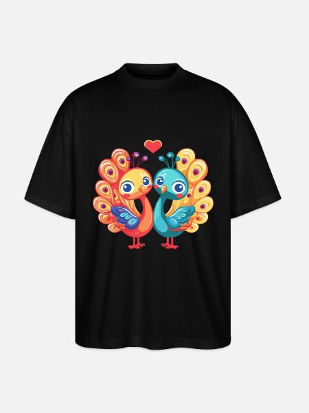 Peacock Bird Couple Love Valentine's Day - Stanley/Stella Oversized Unisex Organic T-shirt Blaster 2.0 - black