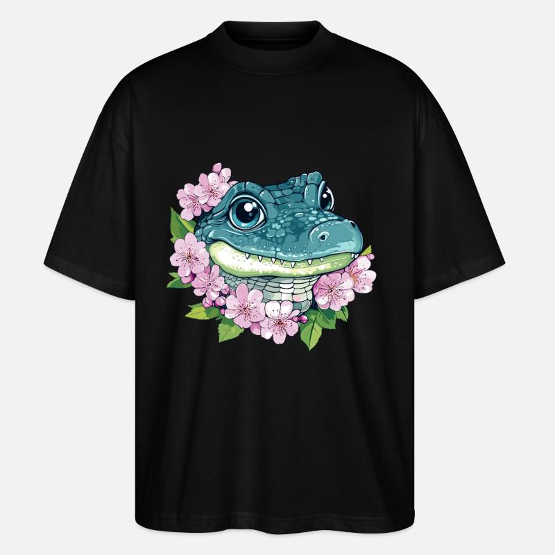 Kirschblüten Krokodil - Stanley/Stella Oversized Unisex Bio T-Shirt Blaster 2.0 - Schwarz