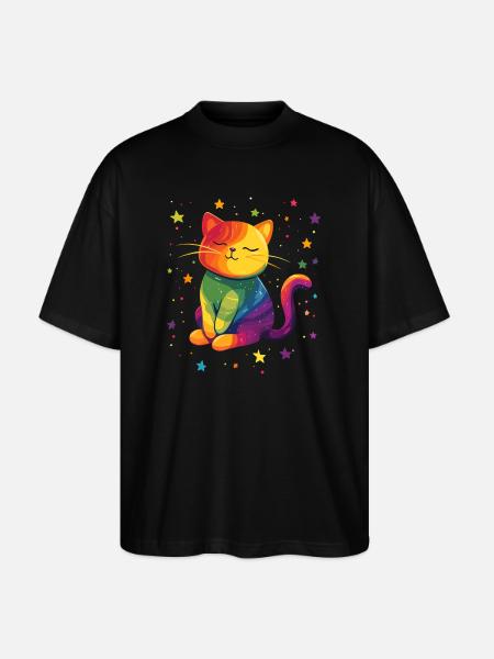Cute Rainbow Cat - Stanley/Stella Oversized Unisex Organic T-shirt Blaster 2.0 - black