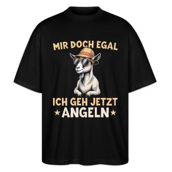Ziege - Mir doch egal Ich geh Angeln - Stanley/Stella Oversized Unisex Bio T-Shirt Blaster 2.0 - Schwarz - Vorne - Alina (178cm) & Michal (187cm)