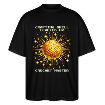 Häkelfähigkeit Level Up | Meister Handarbeit Wolle - Stanley/Stella Oversized Unisex Bio T-Shirt Blaster 2.0 - Schwarz - Vorne - Alina (178cm) & Michal (187cm)