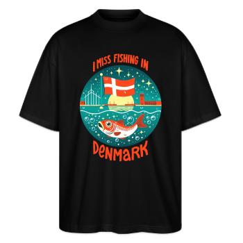 Angeln in Dänemark - Stanley/Stella Oversized Unisex Bio T-Shirt Blaster 2.0 - Schwarz - Vorne - Alina (178cm) & Michal (187cm)
