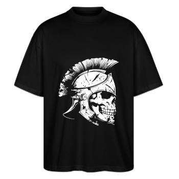 Spartaner Totenkopf Sparta - Stanley/Stella Oversized Unisex Bio T-Shirt Blaster 2.0 - Schwarz - Vorne - Alina (178cm) & Michal (187cm)