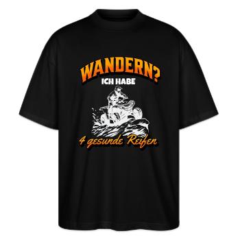 Lustiges Quadfahrer T-Shirt mit Spruch - Stanley/Stella Oversized Unisex Bio T-Shirt Blaster 2.0 - Schwarz - Vorne - Alina (178cm) & Michal (187cm)