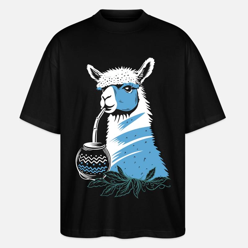 Yerba Mate Alpaka genießt Mate Tee - Stanley/Stella Oversized Unisex Bio T-Shirt Blaster 2.0 - Schwarz