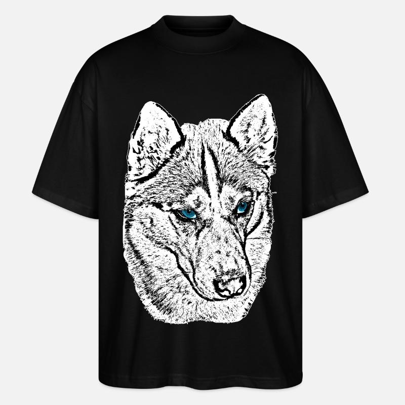 Wolf Head Drawing Blue Eyes - Stanley/Stella Oversized Unisex Organic T-shirt Blaster 2.0 - black