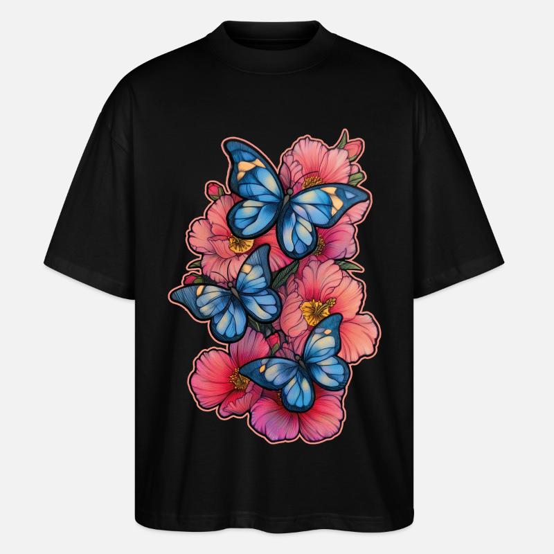 Schmetterling Blume - Stanley/Stella Oversized Unisex Bio T-Shirt Blaster 2.0 - Schwarz