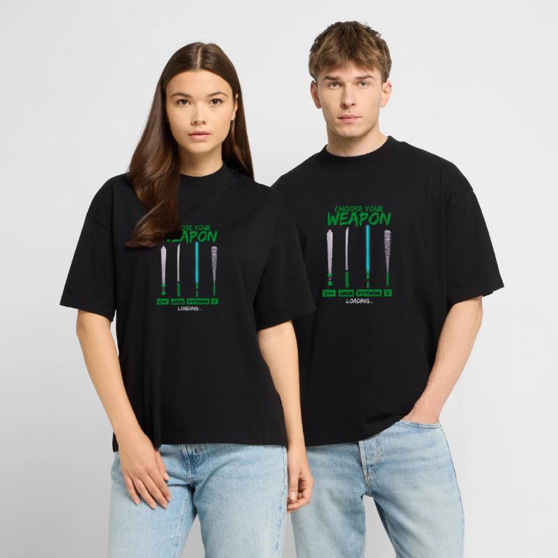 Cool Programmer Shirt Choose Your Weapon C++ Java Stanley/Stella Oversized Unisex Bio T-Shirt Blaster 2.0