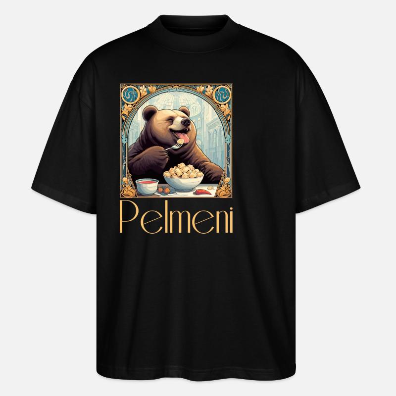 Pelmeni Bear Russian Gift - Stanley/Stella Oversized Unisex Organic T-shirt Blaster 2.0 - black