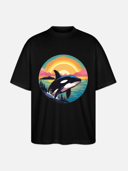 Orca at sunset - Stanley/Stella Oversized Unisex Organic T-shirt Blaster 2.0 - black