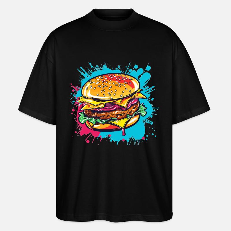 Bunter Cheeseburger Popart - Stanley/Stella Oversized Unisex Bio T-Shirt Blaster 2.0 - Schwarz