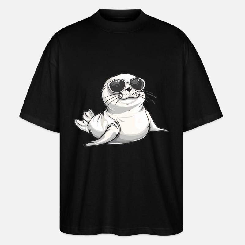 Coole Robbe mit Sonnenbrille - Stanley/Stella Oversized Unisex Bio T-Shirt Blaster 2.0 - Schwarz