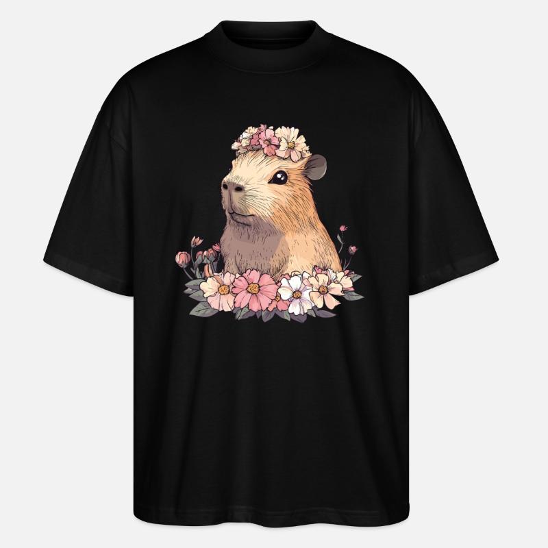 Blumen Capybara - Stanley/Stella Oversized Unisex Bio T-Shirt Blaster 2.0 - Schwarz