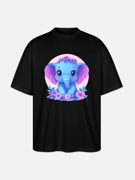 Blauer Baby Elefant Mit Blumen - Stanley/Stella Oversized Unisex Bio T-Shirt Blaster 2.0 - Schwarz