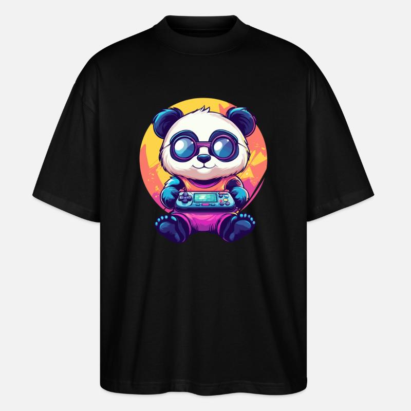 Gamer Panda avec console - T-shirt bio Blaster 2.0 coupe oversize Stanley/Stella Unisexe - noir