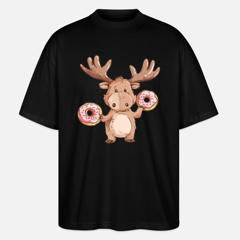 Moose with donuts - Stanley/Stella Oversized Unisex Organic T-shirt Blaster 2.0 - black