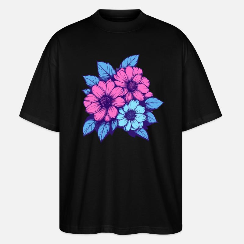 Trio de fleurs néon - T-shirt bio Blaster 2.0 coupe oversize Stanley/Stella Unisexe - noir