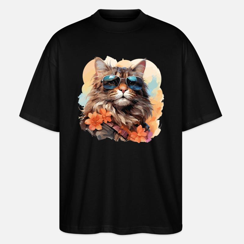 Coole Katze mit Sonnenbrille - Stanley/Stella Oversized Unisex Bio T-Shirt Blaster 2.0 - Schwarz