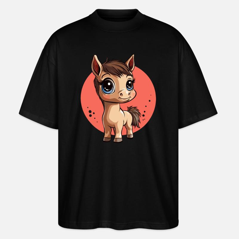 Mignon poney dessin animé - T-shirt bio Blaster 2.0 coupe oversize Stanley/Stella Unisexe - noir