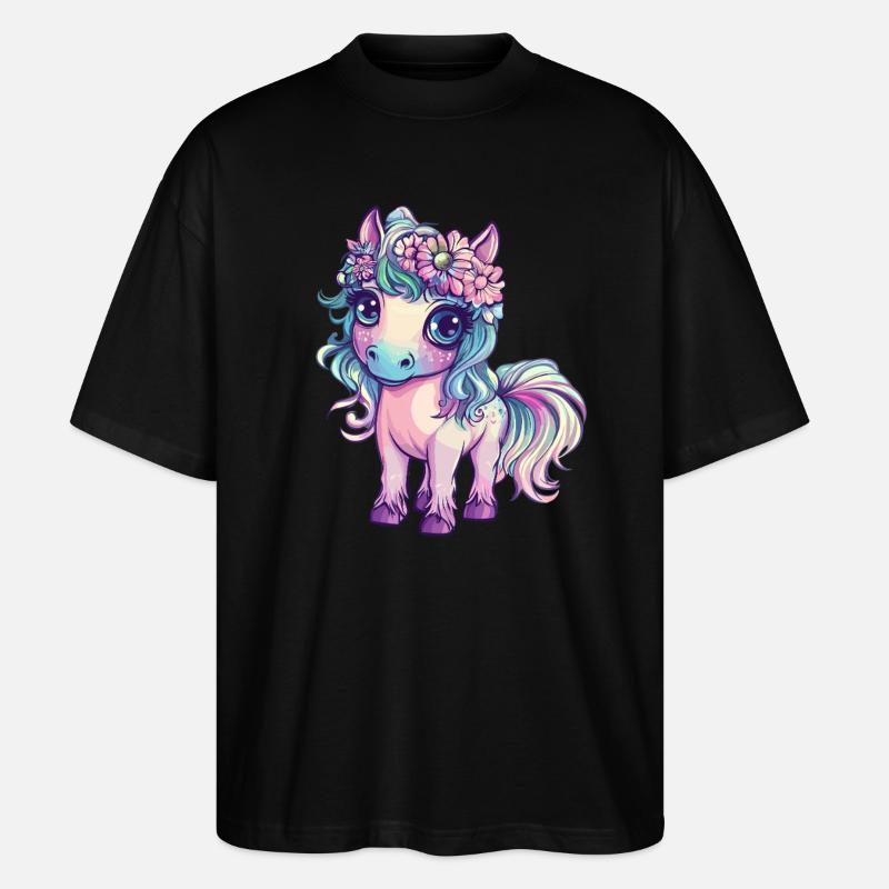 Regenbogenpony mit Blumen - Stanley/Stella Oversized Unisex Bio T-Shirt Blaster 2.0 - Schwarz