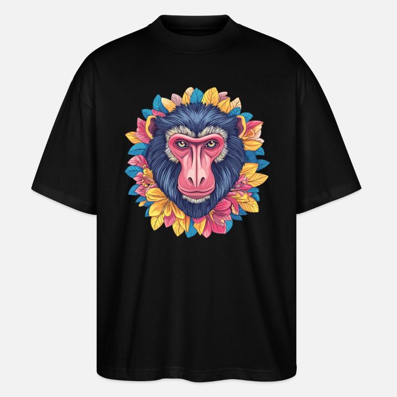 Mandrill mit Blumenkranz - Stanley/Stella Oversized Unisex Bio T-Shirt Blaster 2.0 - Schwarz