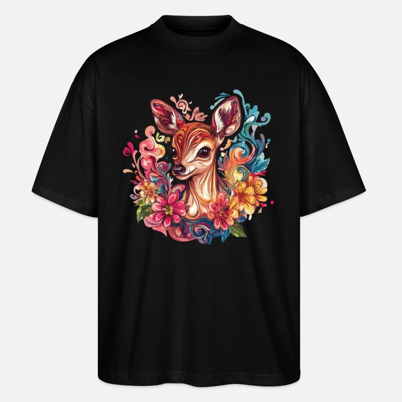 Farbenfrohes Rehkitz - Stanley/Stella Oversized Unisex Bio T-Shirt Blaster 2.0 - Schwarz
