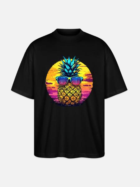 Sun pineapple with glasses - Stanley/Stella Oversized Unisex Organic T-shirt Blaster 2.0 - black