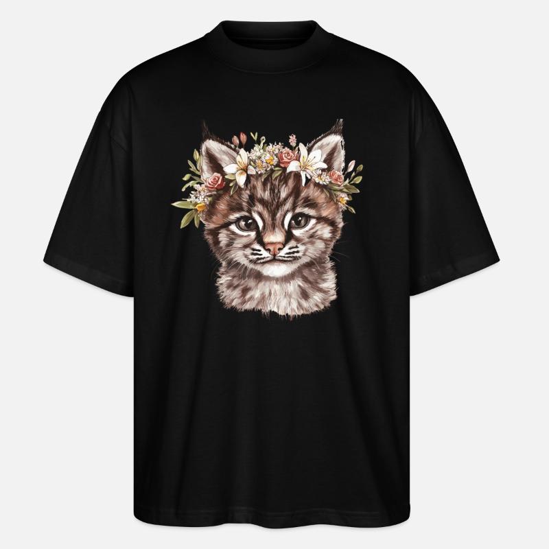 Katze mit Blumenkrone - Stanley/Stella Oversized Unisex Bio T-Shirt Blaster 2.0 - Schwarz