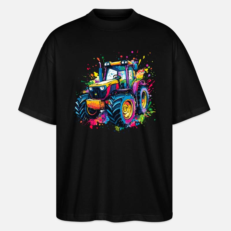 Bunter Traktor mit Farbklecksen - Stanley/Stella Oversized Unisex Bio T-Shirt Blaster 2.0 - Schwarz