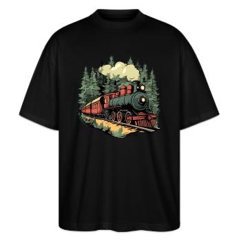 Forest train in the sunlight - Stanley/Stella Oversized Unisex Organic T-shirt Blaster 2.0 - black - Front - Alina (178cm) & Michal (187cm)