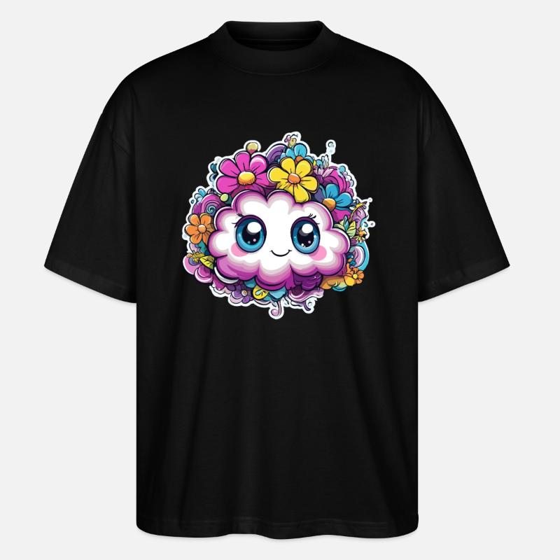Nuage de fleurs heureux - T-shirt bio Blaster 2.0 coupe oversize Stanley/Stella Unisexe - noir