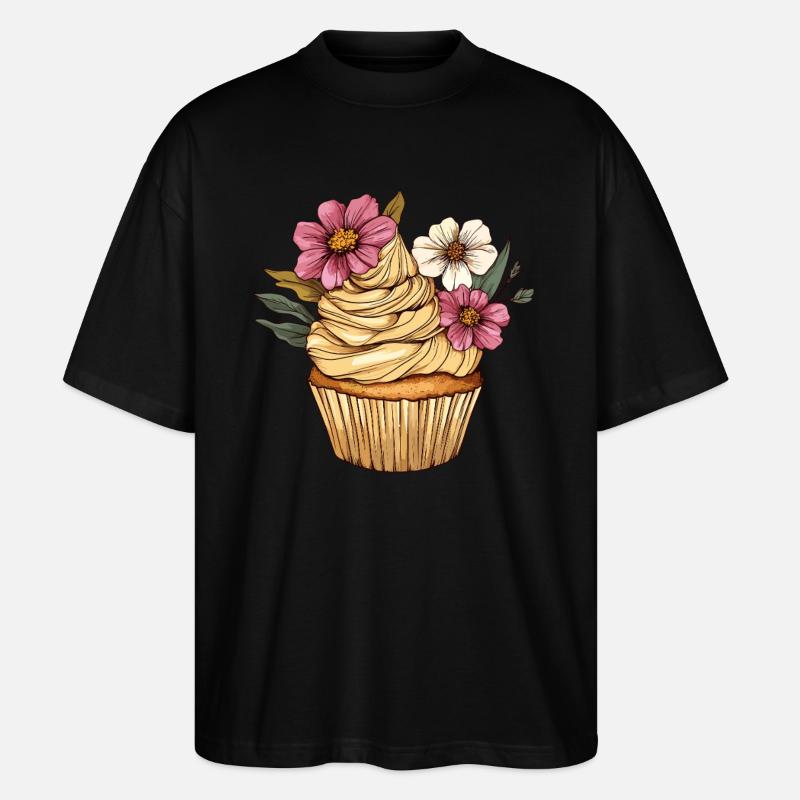 Cupcake mit Blütendekor - Stanley/Stella Oversized Unisex Bio T-Shirt Blaster 2.0 - Schwarz