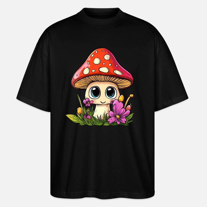 Toadstool with flowers - Stanley/Stella Oversized Unisex Organic T-shirt Blaster 2.0 - black
