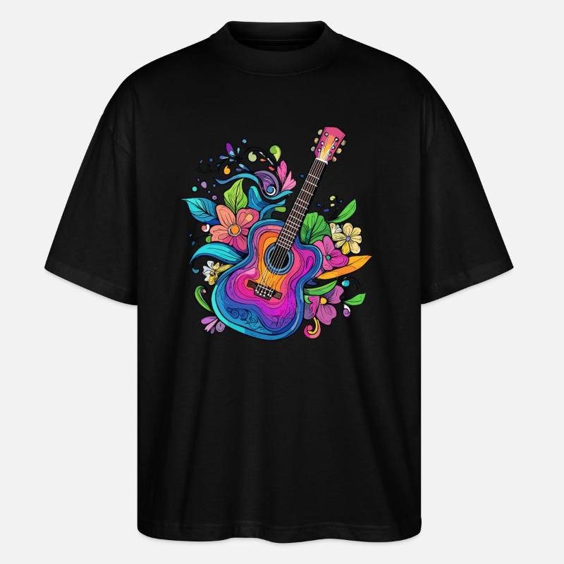 Bunte Gitarre mit Blumen - Stanley/Stella Oversized Unisex Bio T-Shirt Blaster 2.0 - Schwarz