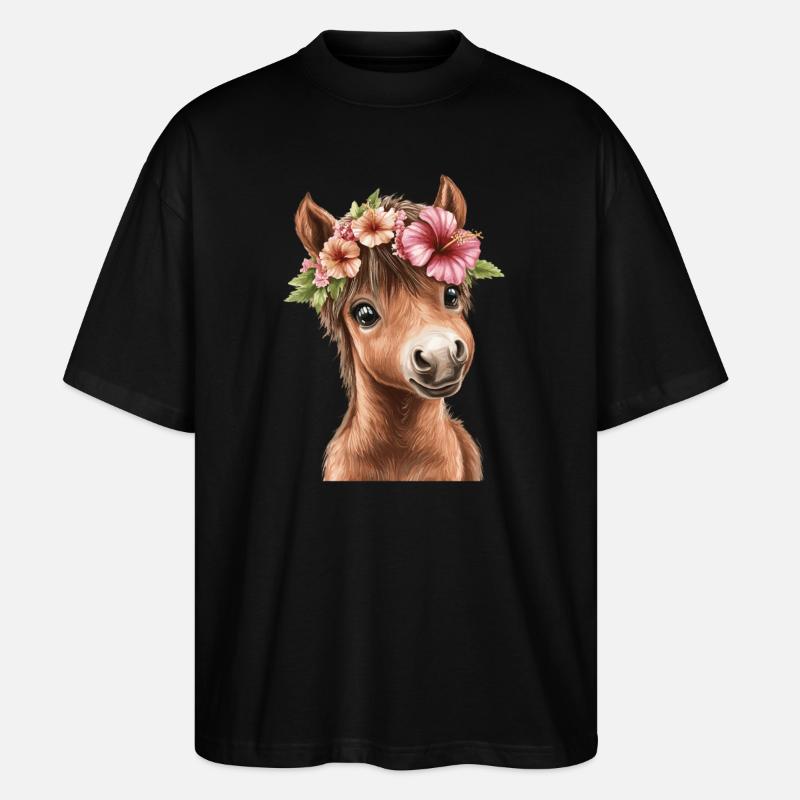 Flower pony with wreath - Stanley/Stella Oversized Unisex Organic T-shirt Blaster 2.0 - black