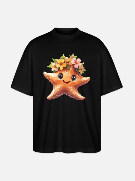 Seestern mit Blütenkrone - Stanley/Stella Oversized Unisex Bio T-Shirt Blaster 2.0 - Schwarz