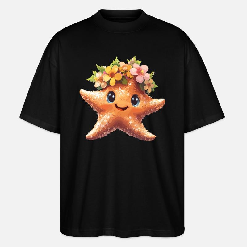 Seestern mit Blütenkrone - Stanley/Stella Oversized Unisex Bio T-Shirt Blaster 2.0 - Schwarz