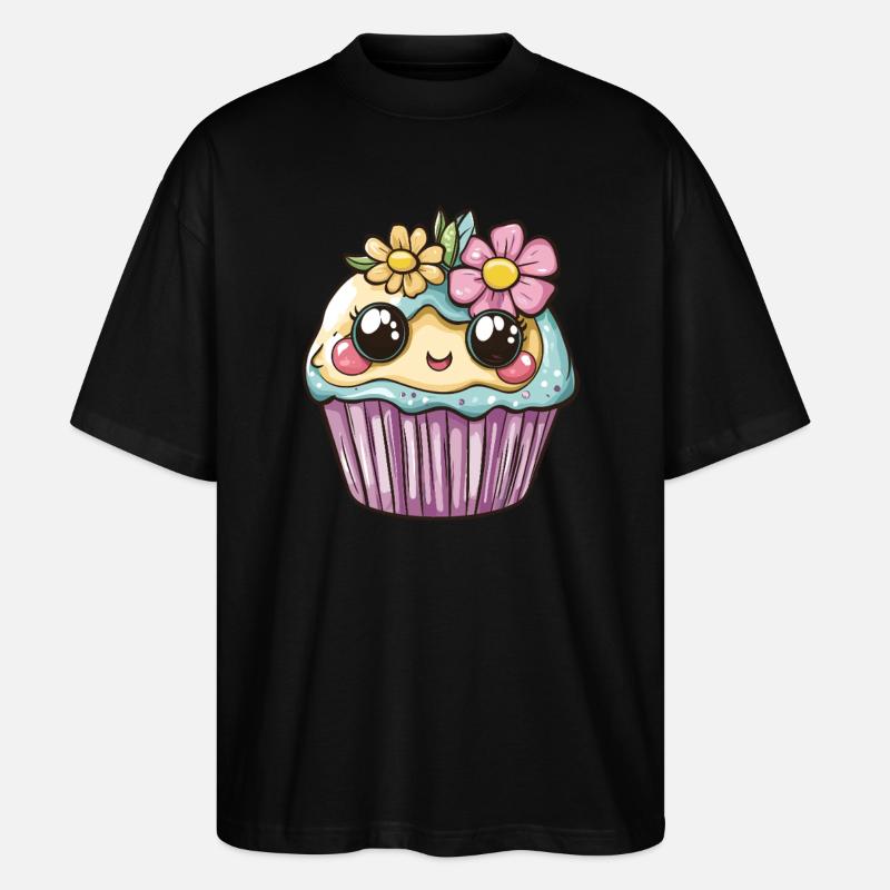 Muffin Kawaii aux Fleurs - T-shirt bio Blaster 2.0 coupe oversize Stanley/Stella Unisexe - noir