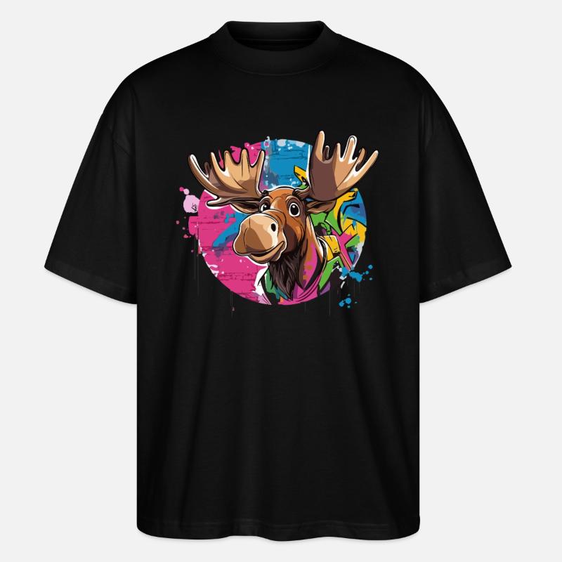 Moose with graffiti charm - Stanley/Stella Oversized Unisex Organic T-shirt Blaster 2.0 - black