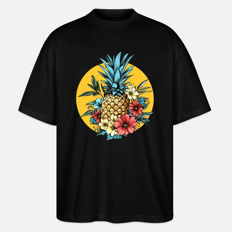 Ananas aux fleurs - T-shirt bio Blaster 2.0 coupe oversize Stanley/Stella Unisexe - noir
