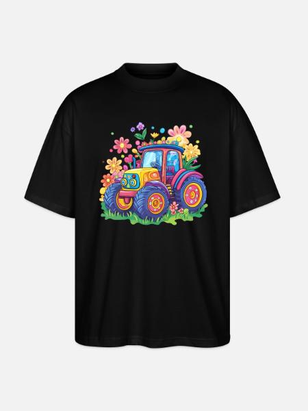 Bunter Blumentraktor - Stanley/Stella Oversized Unisex Bio T-Shirt Blaster 2.0 - Schwarz