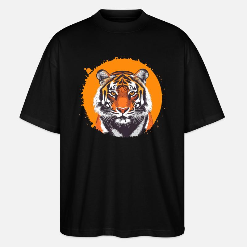 Tiger mit Sonnenkreis - Stanley/Stella Oversized Unisex Bio T-Shirt Blaster 2.0 - Schwarz