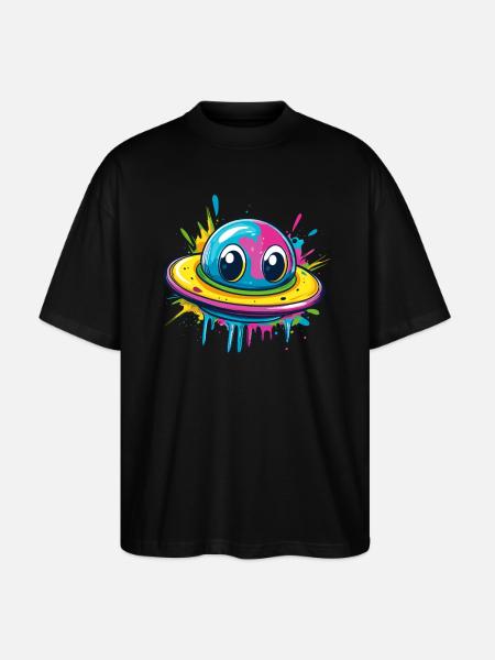 Buntes UFO mit Augen - Stanley/Stella Oversized Unisex Bio T-Shirt Blaster 2.0 - Schwarz