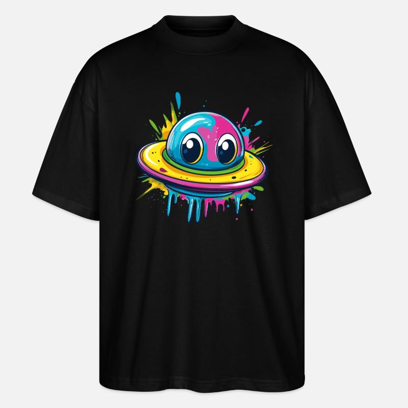 Buntes UFO mit Augen - Stanley/Stella Oversized Unisex Bio T-Shirt Blaster 2.0 - Schwarz