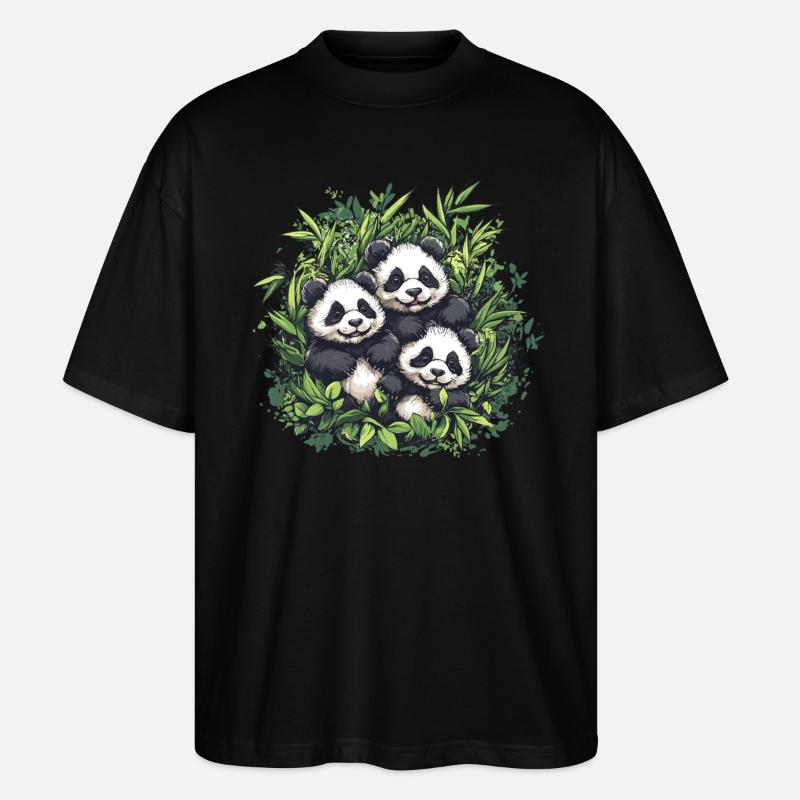 Three pandas in bamboo - Stanley/Stella Oversized Unisex Organic T-shirt Blaster 2.0 - black