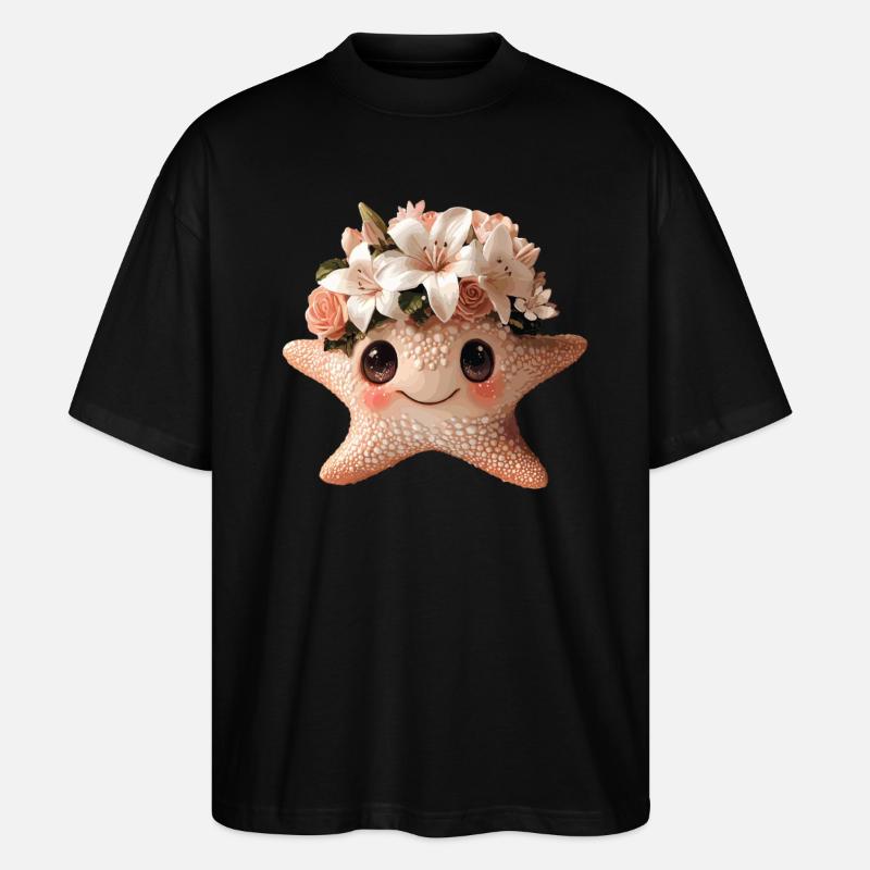 Seestern mit Blumenkranz - Stanley/Stella Oversized Unisex Bio T-Shirt Blaster 2.0 - Schwarz